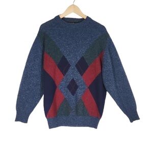 Vintage Mario Forte Argyle Golf Sweater Size Blue Large